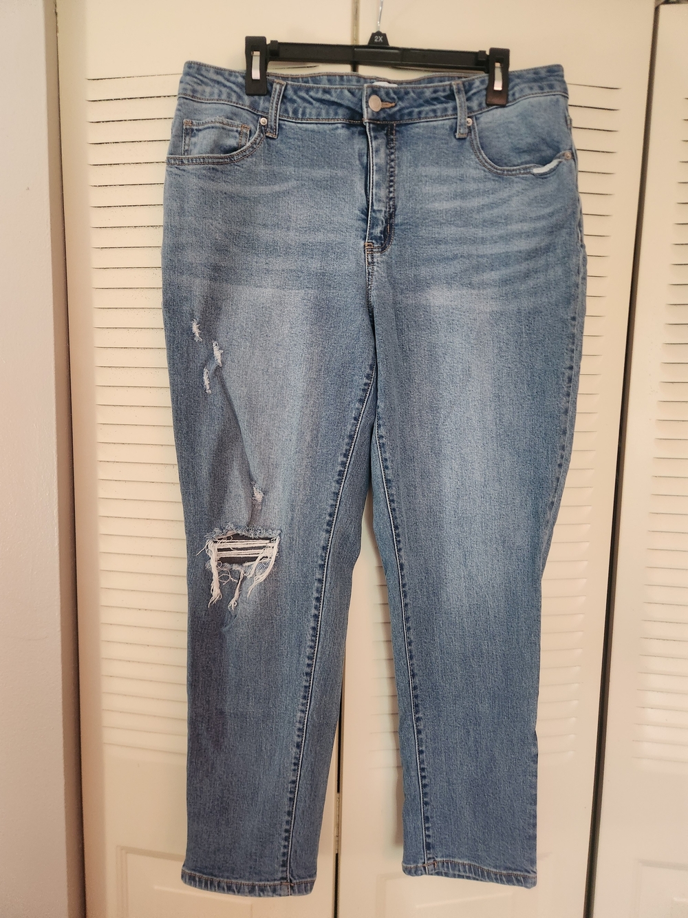 Time and Tru Light Blue Straight Leg Distressed Jeans